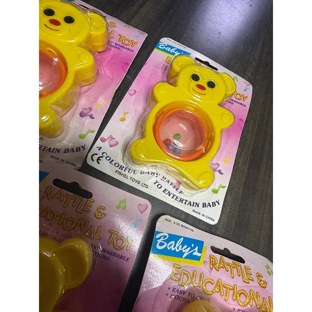 Vintage Baby's Rattle & Educational Toy Yellow Bear Rattle New In Package (5) - Picture 3 of 4